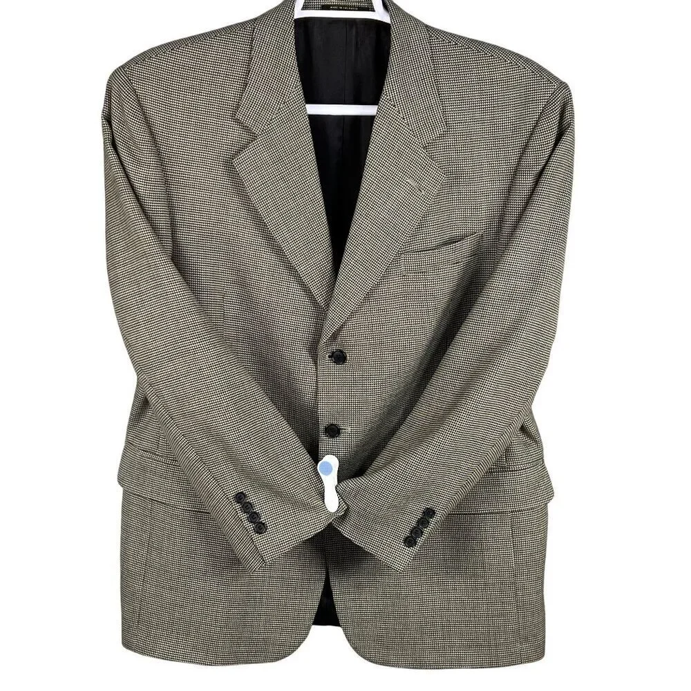 Gianfranco Ruffin Italy Mens 44R Wool Olive Green Houndstooth Blazer Timeless